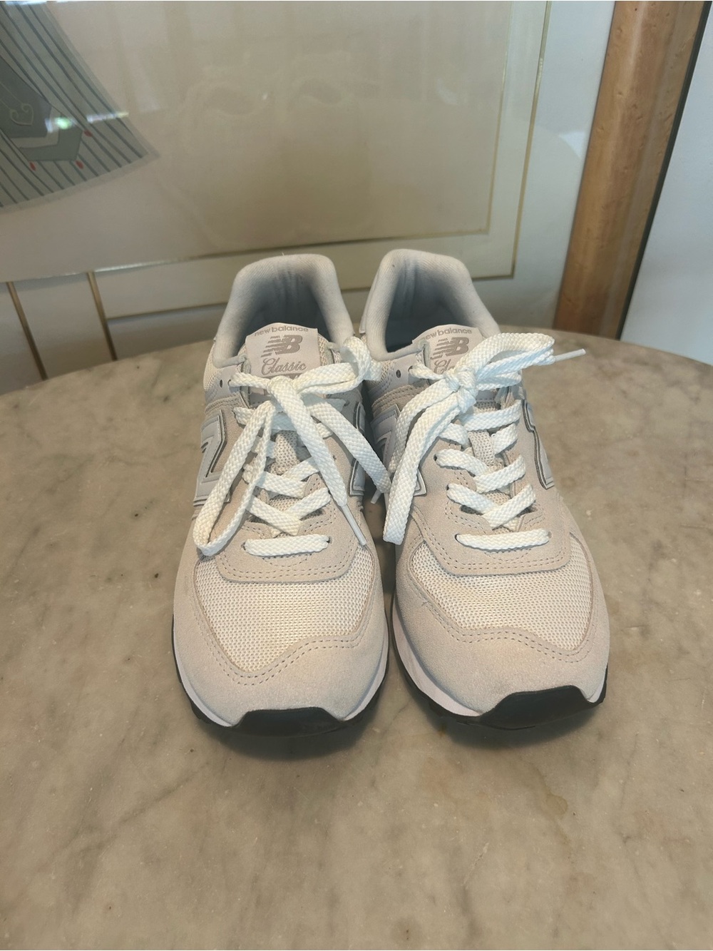 New Balance 574 White in size 8